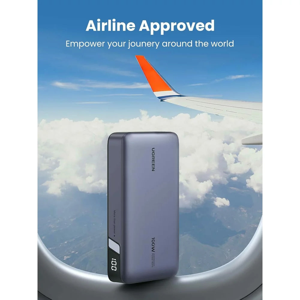 UGREEN PB720 Nexode Batería externa, 20000mAh, 100W, QC + PD, 1 x USB-A - 2 x USB-C, Gris 