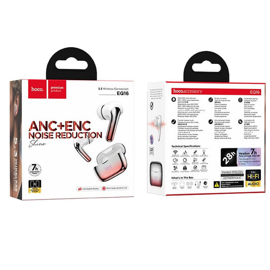 Manos libres Bluetooth HOCO EQ16, TWS, ANC, Rojo 