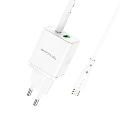 Network Charger with USB-C Cable Borofone BN7, 20W, 3A, 1 x USB-A - 1 x USB-C, White 