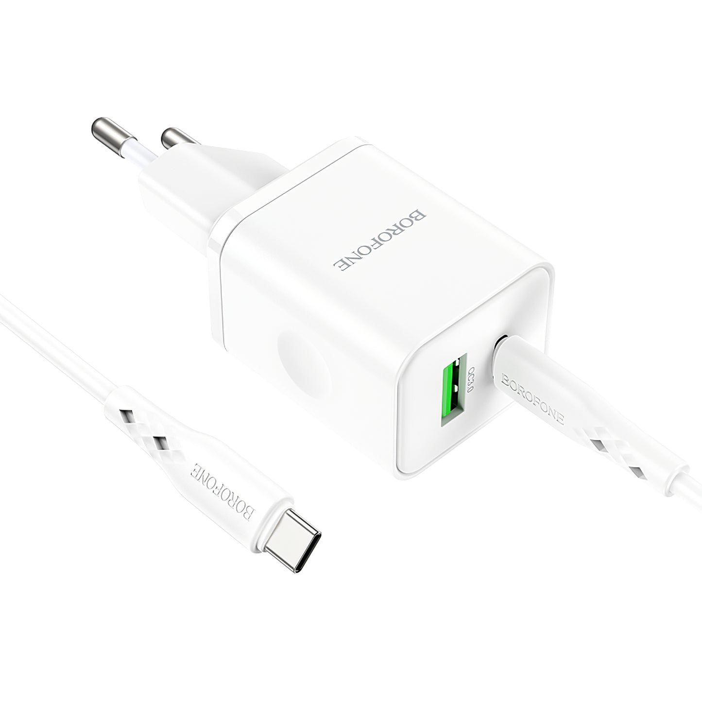 Network Charger with USB-C Cable Borofone BN7, 20W, 3A, 1 x USB-A - 1 x USB-C, White 